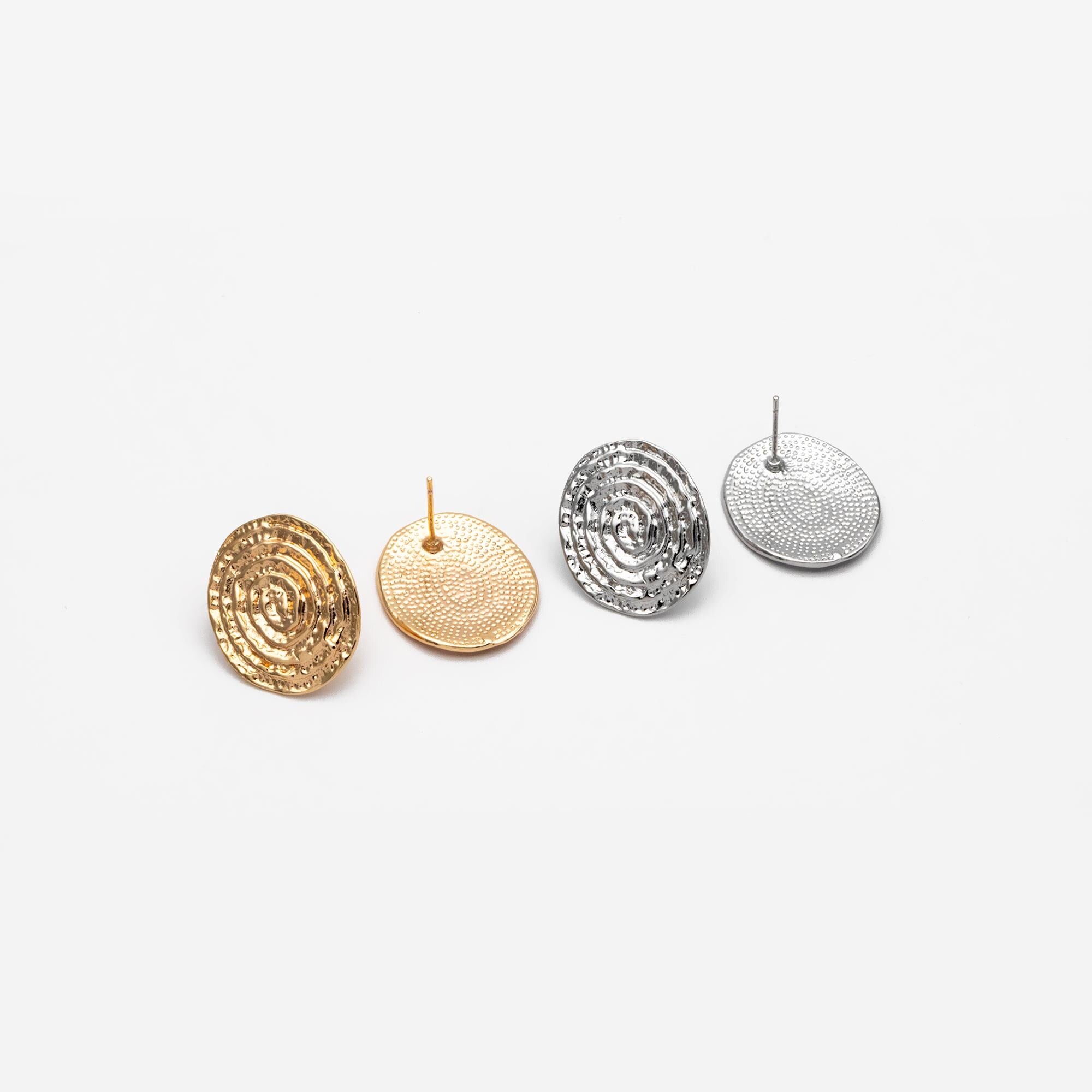 4pcs Gold/ Silver Tone Oval Vortex Earrings, Gold/ Rhodium plated Brass, Geometric Stud Earrings (GB-4563)